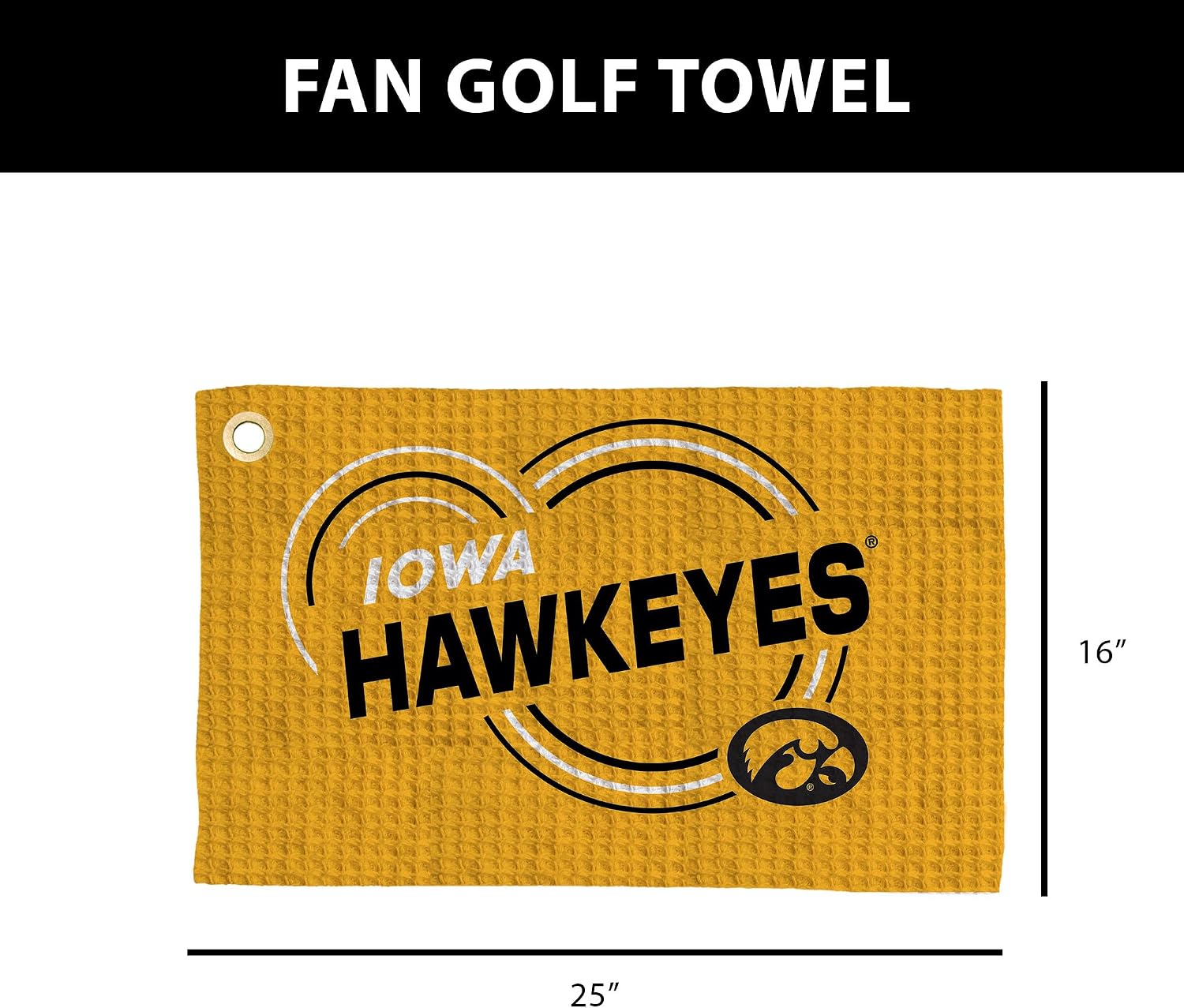 Northwest NCAA Iowa Hawkeyes Golf Towel, Official Licensed Microfiber Waffle Fabric, Absorbent 16x25 in Club Cleaning Accessory, Droplets Design