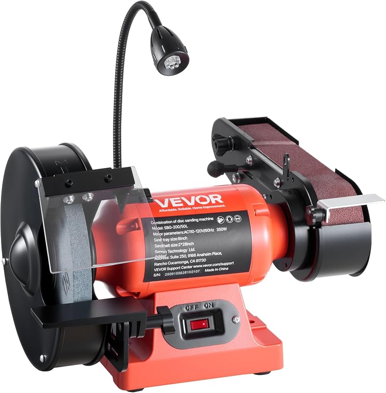 VEVOR 8" Bench Grinder & 2" x 28" Belt Sander Combo, 350W Professional Grinding Sanding Machine with LED Work Light & Protective Eye Shield for Metalworking, Woodworking, Knife Sharpening