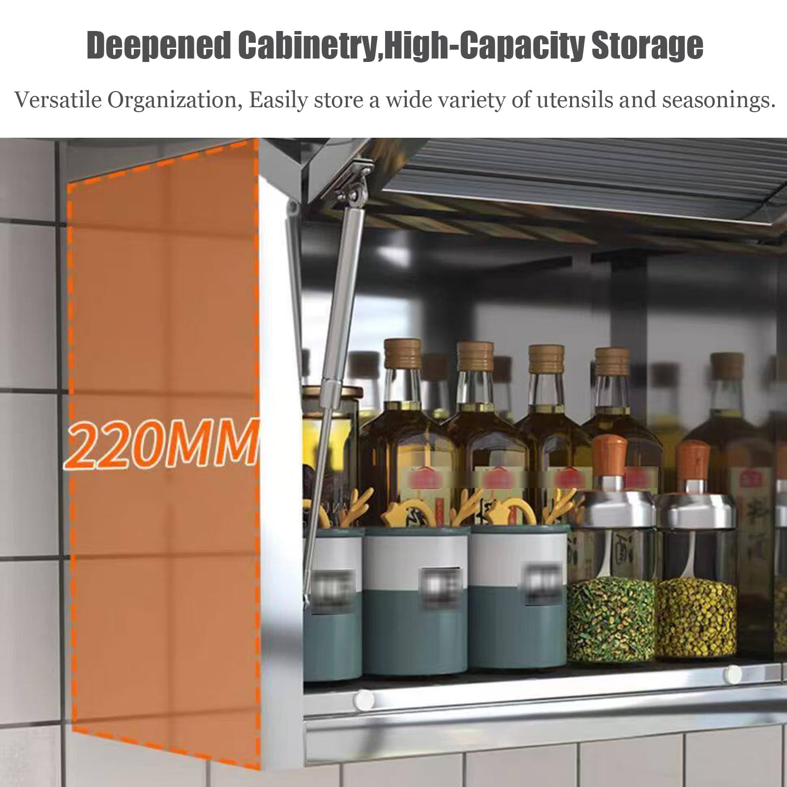 Générique Armoire Murale en Acier Inoxydable avec Porte relevable, Meuble de Rangement Mural pour Cuisine, Organiseur Compact pour ustensiles et épices, pour Garage, Atelier, hôtel ou Cantine