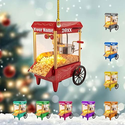 Miniatura 14 de Adorno de Navidad personalizado de máquina de palomitas de maíz 2025, caja de palomitas de maíz plana 2D, decoración de árbol, regalo único para