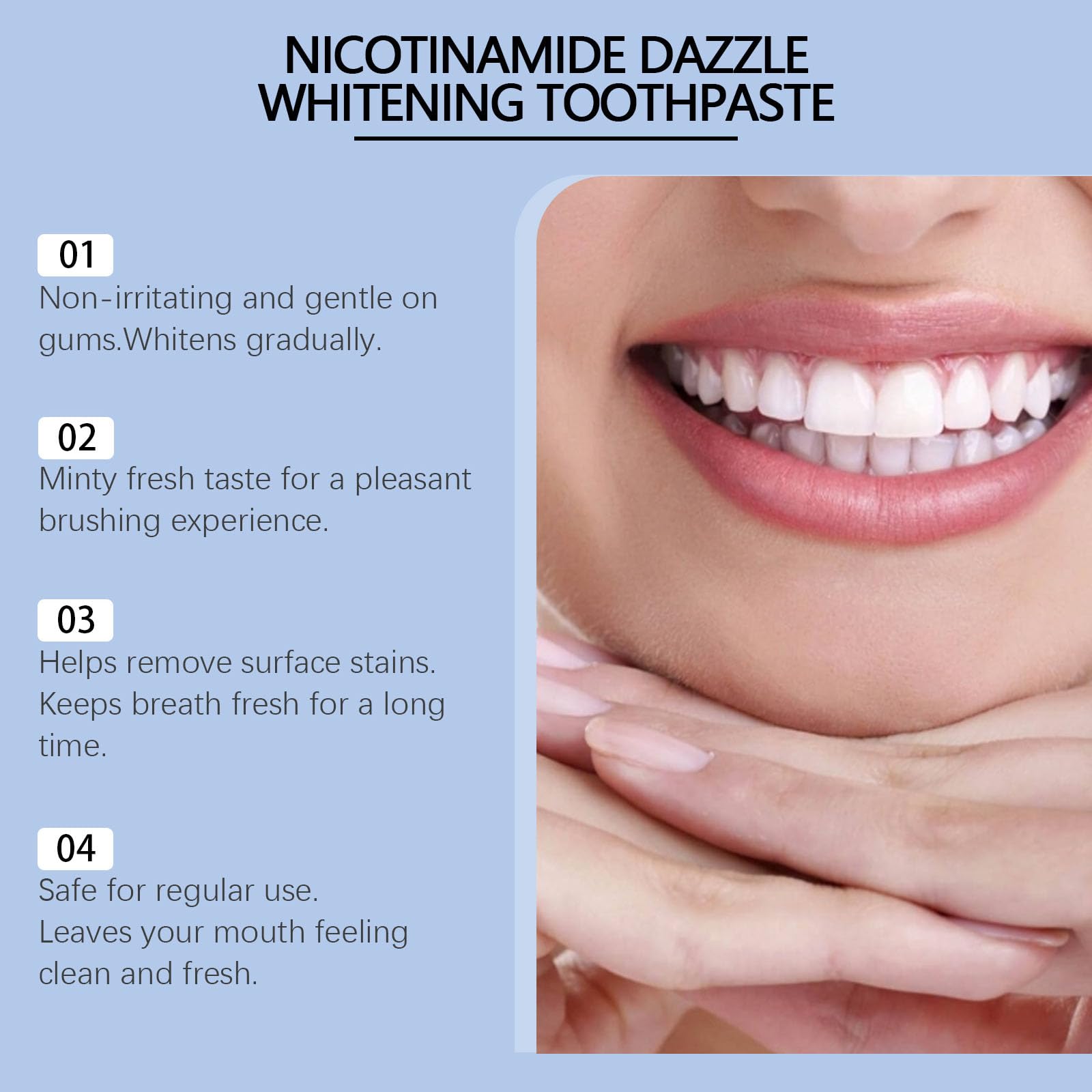 Dentifricio sbiancante con niacinamide, dentifricio rigenerante per gengive e smalto, naturale e delicato per alito fresco, denti brillanti, rimuove le macchie, senza fluoruro (4)