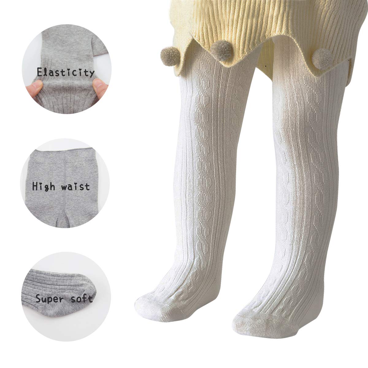 Medias de algodón para bebés y niñas, medias de punto con lazo, para bebés, B (Blanco), 12-24 meses