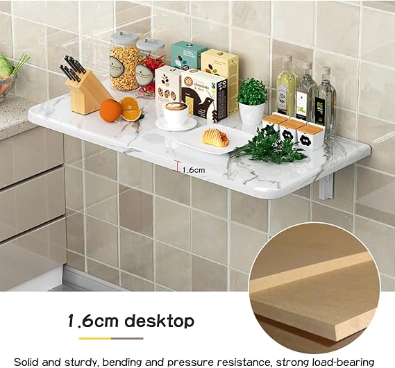 Fold Down Fold Down Table, Floating Desk for Small Space, Wall Mounted Kitchen Dining Table, Floating Desk, White (Color : White, Size : 40X60cm)