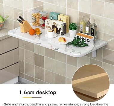 Fold Down Fold Down Table, Floating Desk for Small Space, Wall Mounted Kitchen Dining Table, Floating Desk, White (Color : White, Size : 40X60cm)