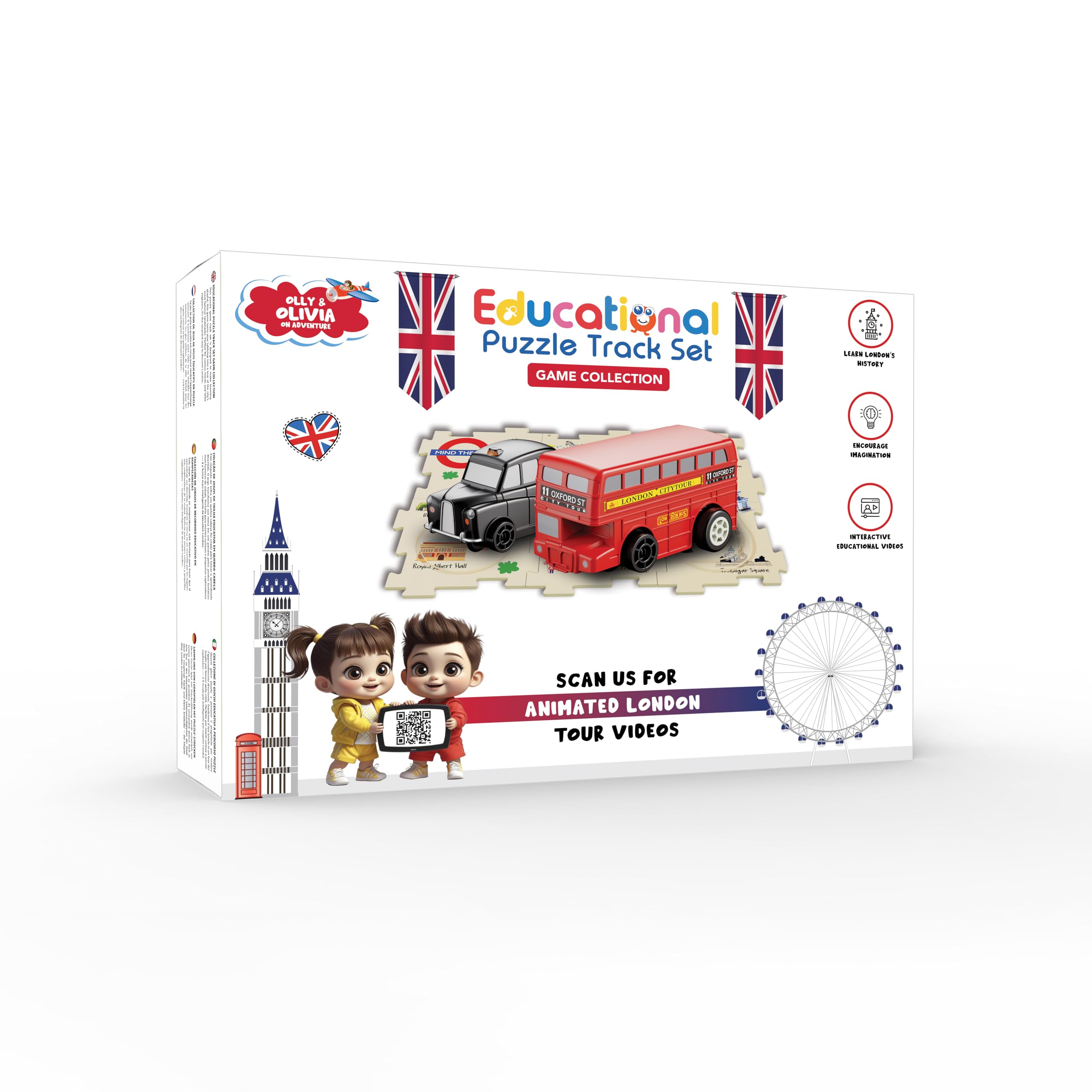 London Souvenir Box | Educational Puzzle Track Set | Learning game for kids | Explore Big Ben, Tower Bridge & More | Kids Ages 3+ (South London with London Bus)
