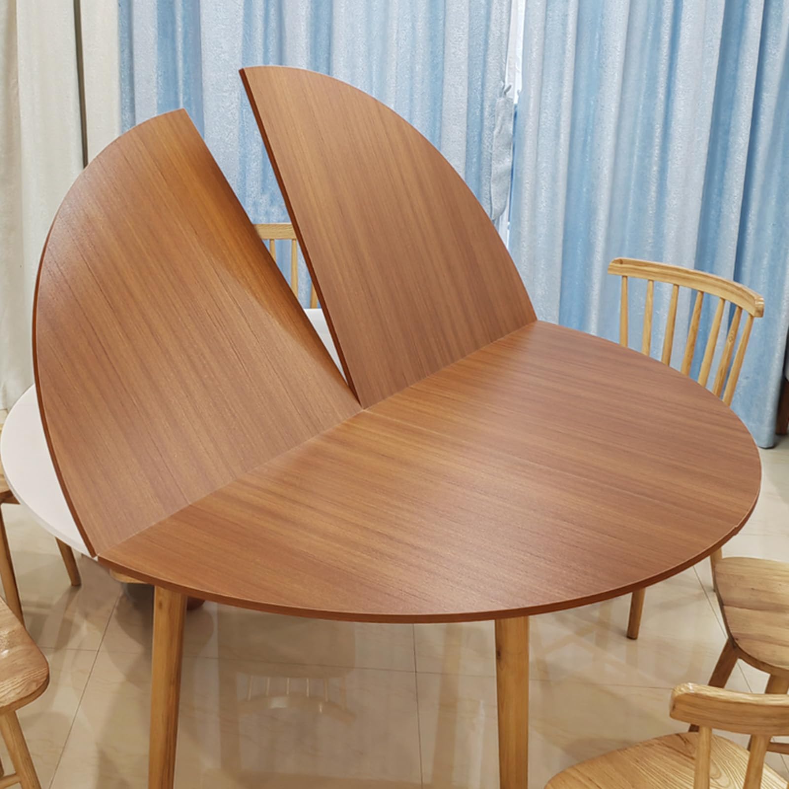 Diameter 120cm-200cm Large Round Foldable Table Top Only Wood Round Table Top Space Saving Indoor Outdoor Folding Circle Table Suitable for family dinners(Size:150cm/59in,Color:Yellow teak color)