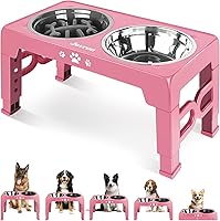Vista 12 de Cuencos elevados para perros y gatos pequeños con alfombra, cuencos antideslizantes para gatos con 2 platos gruesos de acero inoxidable de 5.5