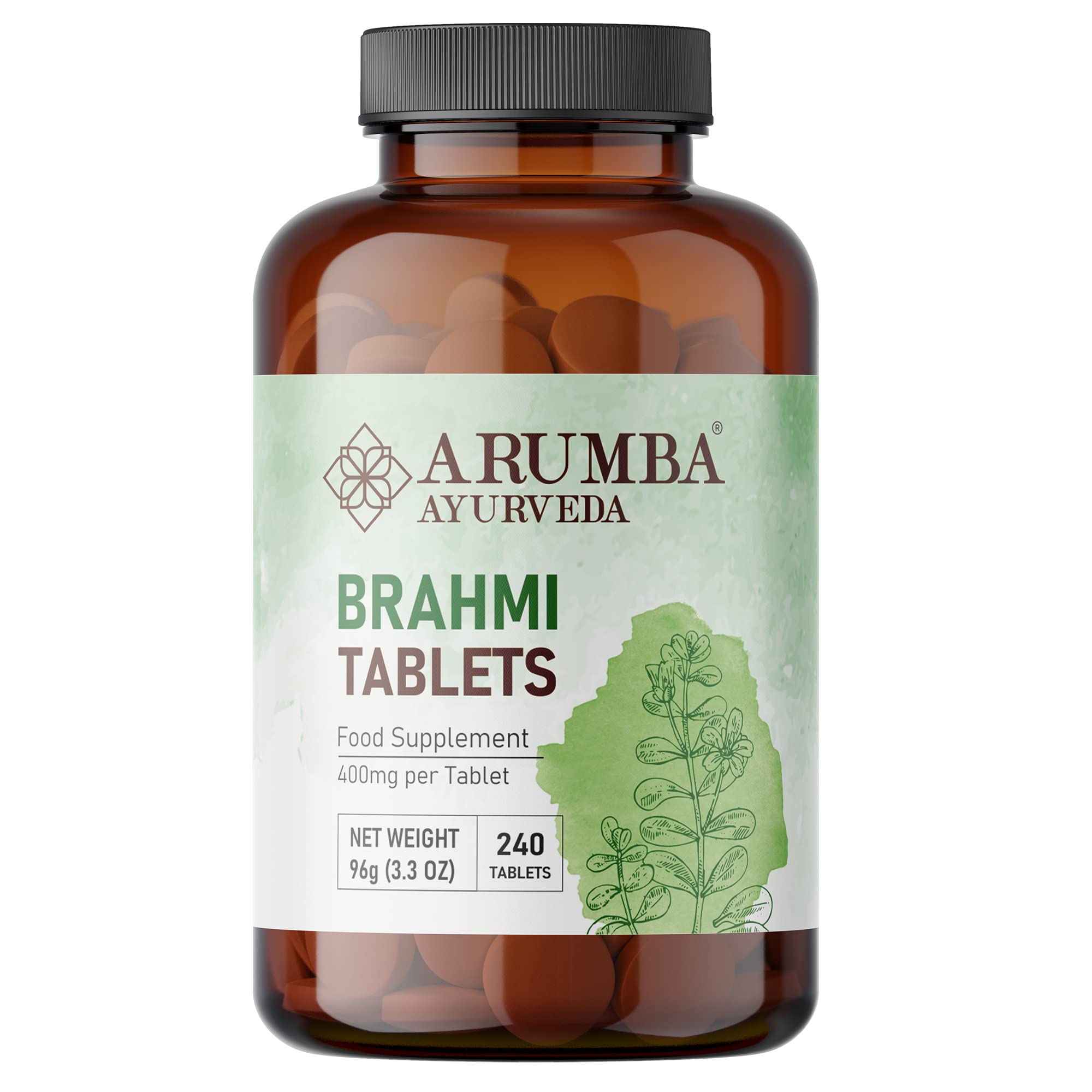 Brahmi Tablets 240 Tablets, 400 mg per Tablet, Made with Pure Bacopa Monneri Leaf Powder