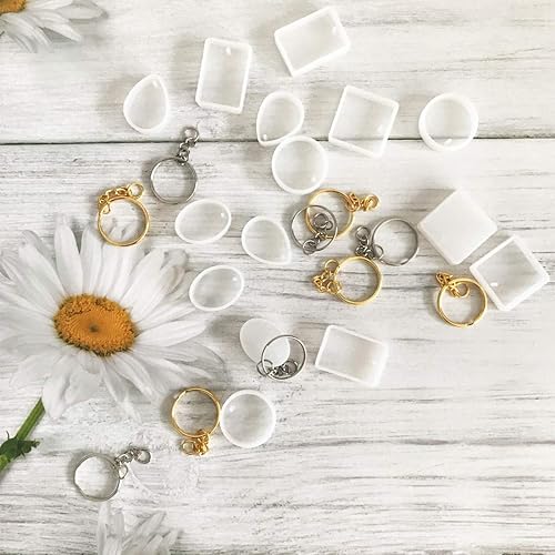 Miniatura 6 de LORITARIA 25 moldes para colgantes de silicona para fundición de resina + llaveros con cadena, moldes para hacer joyas con agujeros para colgar para