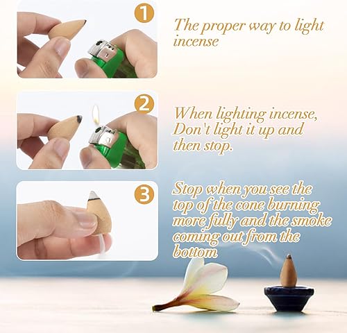 Miniatura 5 de Sukh Conos de incienso de reflujo para cascada  Conos de incienso perfumados en cascada, 120 conos de incienso para quemar humo de reflujo, 9 conos