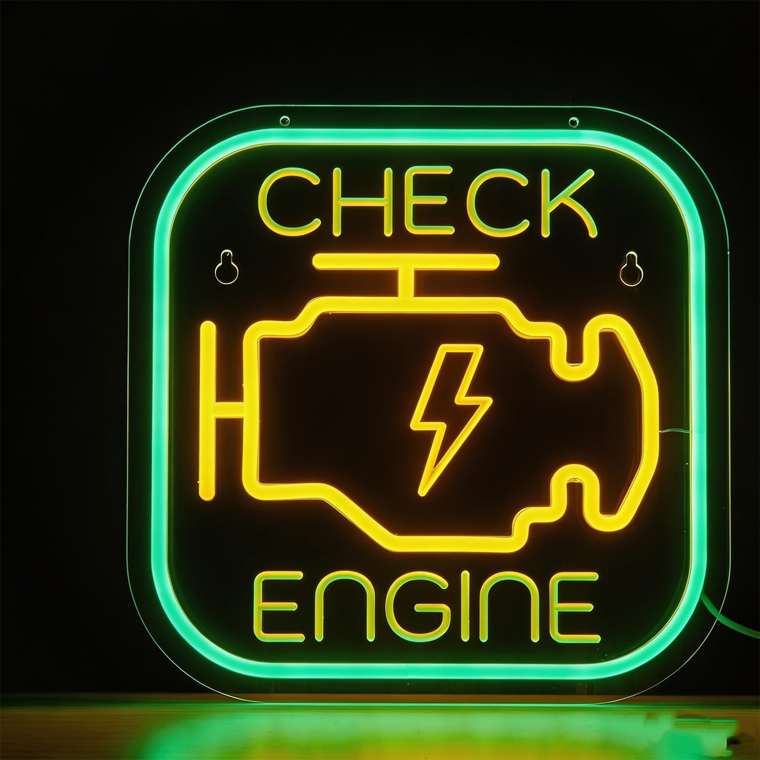 Check Engine Neon Sign LED Neon Garage Sign Light Up for Wall Decor, Dimmable USB Powered Neon Light for Man Cave, Funny Gifts for Car Guys, Auto Repair Shop Mechanics Workshop Sign 12.59”x12.59”