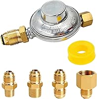 Vista 1 de MCAMPAS F276136 Regulador de baja presión de propano 11 "W.C, manguera de propano multifunción 1/4" y 1/2" y 3/8" adaptador universal de conversión
