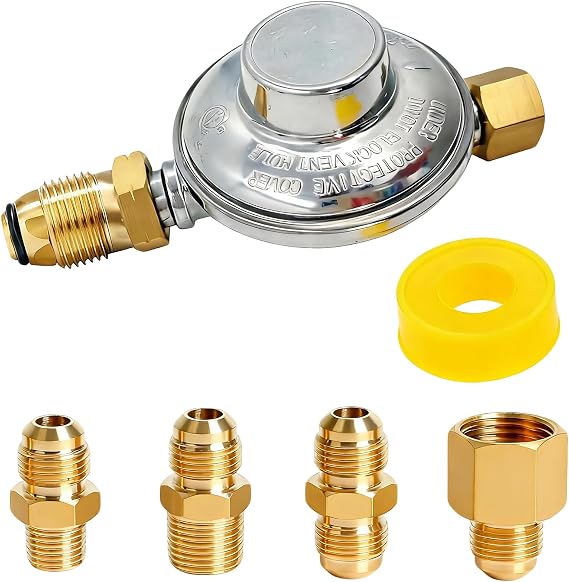 F276136 Propane Low Pressure Regulator 11 W.C, Multi-Function Propane Hose 1/4 & 1/2 & 3/8 Universal Converts Adapter Fitting