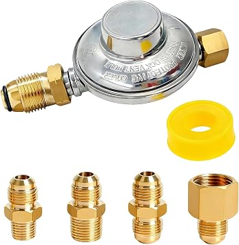 F276136 Propane Low Pressure Regulator 11" W.C, Multi-Function Propane Hose 1/4" & 1/2" & 3/8" Universal Converts Adapter Fitting