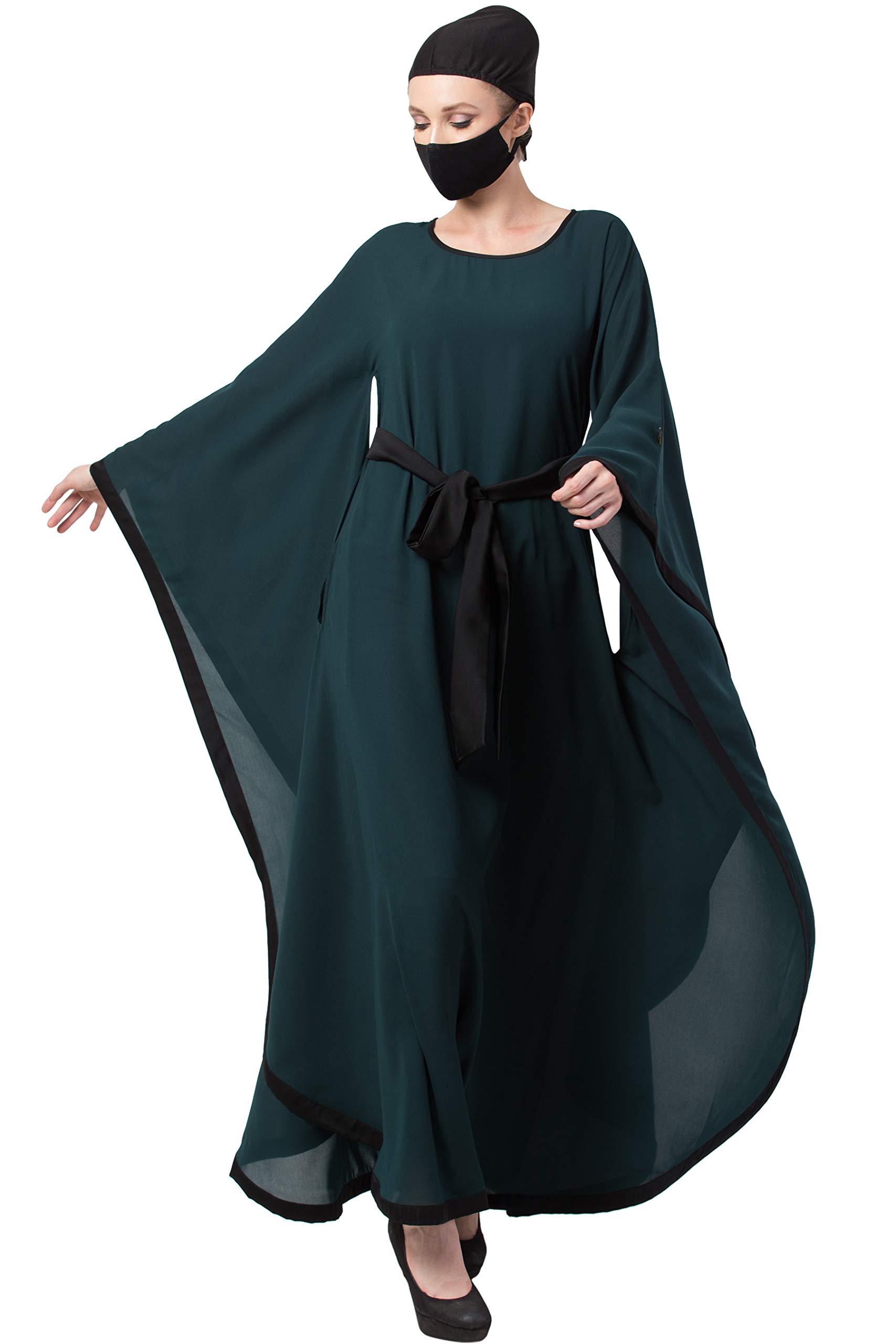 MushkiyaModest Dress with Unique Cut & Pattern Made in Nida Matte fabric for Women & Girls (NA-021-Bottle Green)