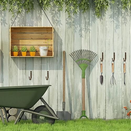 Miniatura 6 de Ganchos de hierro forjado para montar en la pared, organizador de almacenamiento de garaje resistente, colgador decorativo para el hogar, garaje,