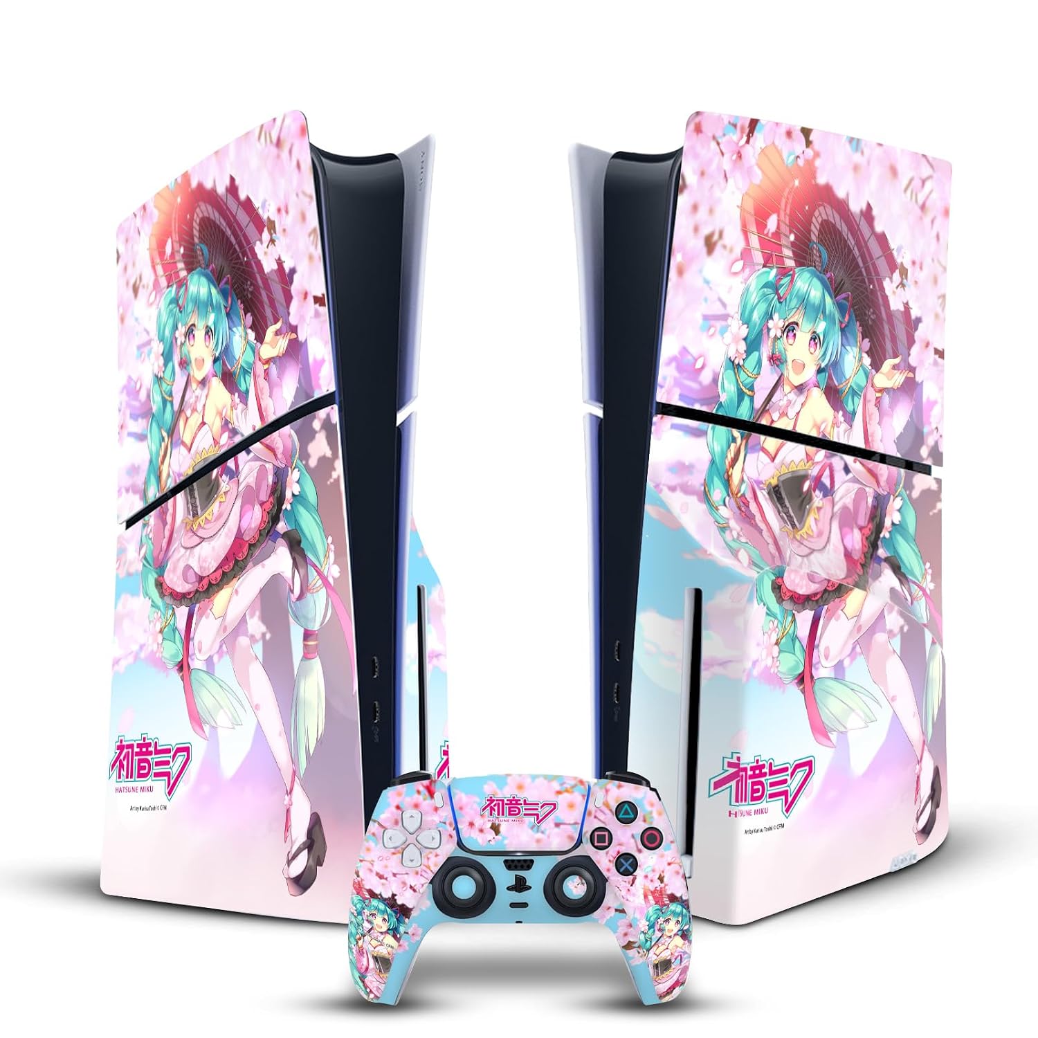 Head Case Designs Officially Licensed Hatsune Miku Sakura Graphics Vinyl Sticker Gaming Skin Decal Cover Compatible With Sony PlayStation 5 PS5 Slim Disc Edition Console & DualSense Controller