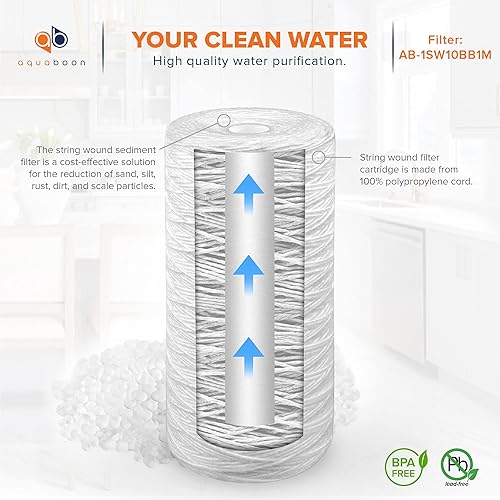 Miniatura 5 de Aquaboon Cartucho de filtro de agua de sedimentos para heridas de cuerda de 1 micrón, 10 x 4.5 pulgadas, filtración de sedimentos para toda la casa,