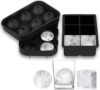 Bangp Ice Cube Tray Combo Molds(Set of 2), Silicone Sphere Whiskey Ice Ball Maker with Lids & Large Square Ice Cube Molds for Cocktails&Bourbon- 100% Food Grade Silicone,Reusable&BPA Free