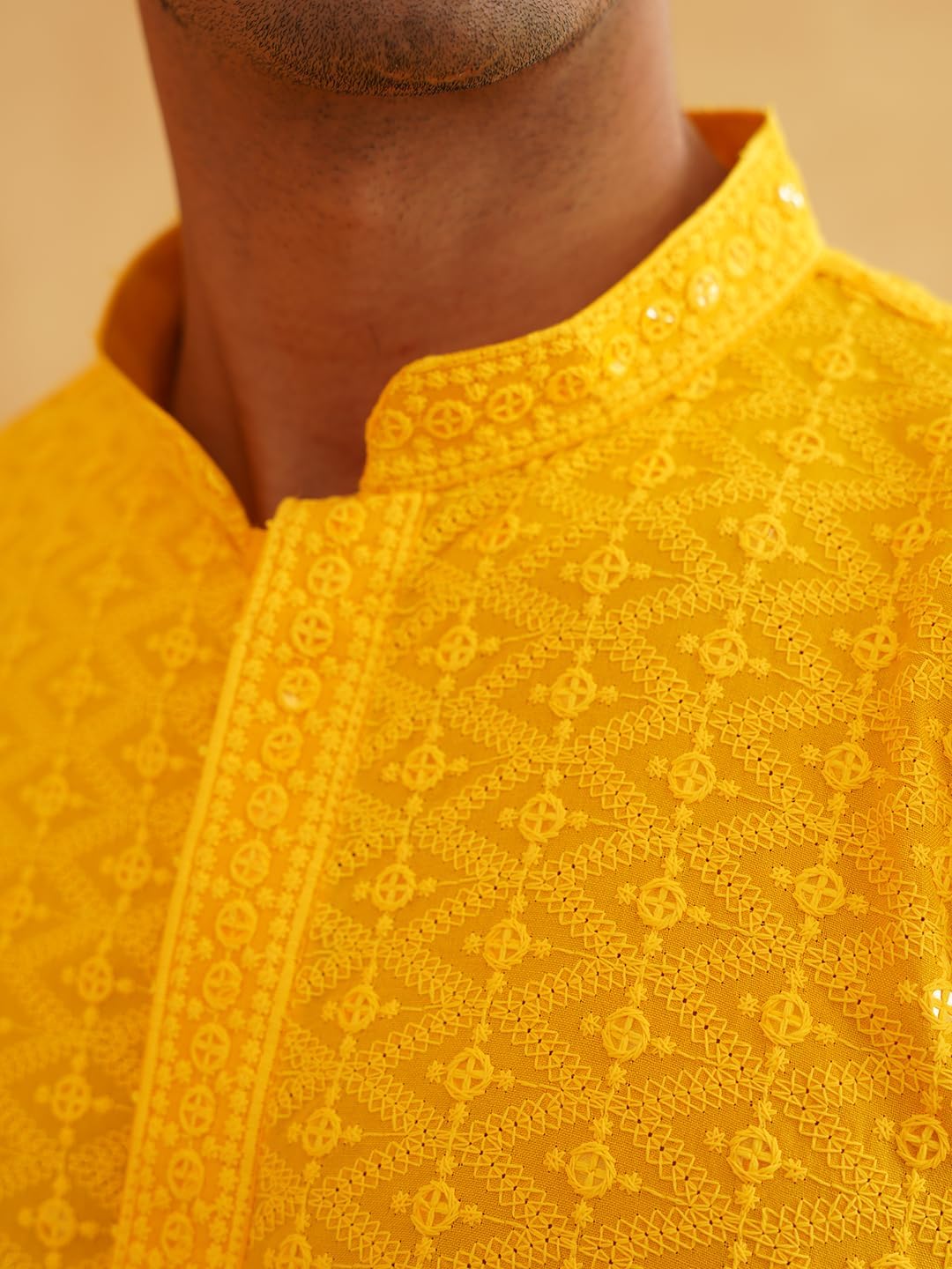 Sojanya (Since 1958 Men'S Ethnic Motifs Embroidered Sequinned Cotton Long Kurta