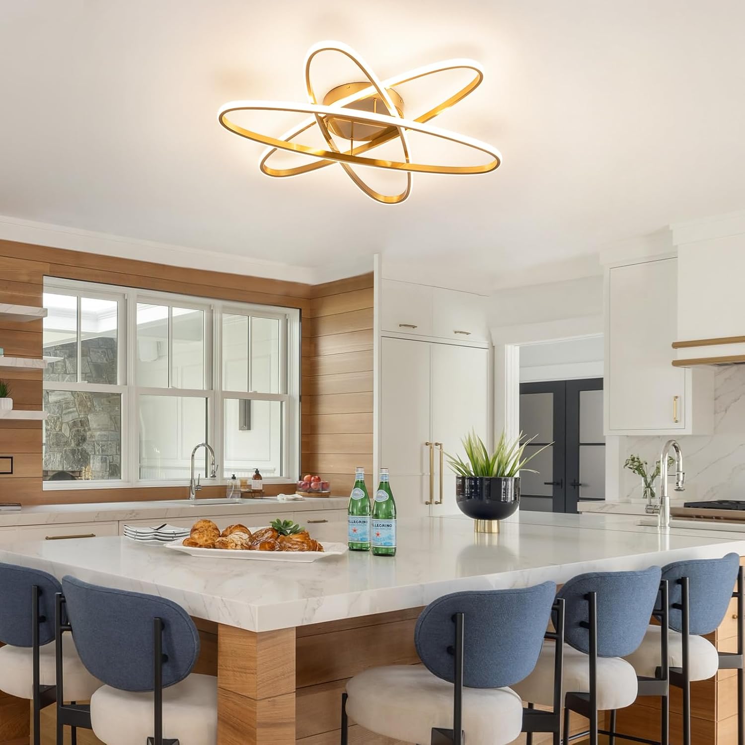 Modern LED Ceiling Lights for Living Room, 3000K-6500K Dimmable Ceiling Lights with Remote Control, 72W Gold Flush Mount Ceiling Light Fixture for Low Ceiling Living Room, Bedroom, Dining Room