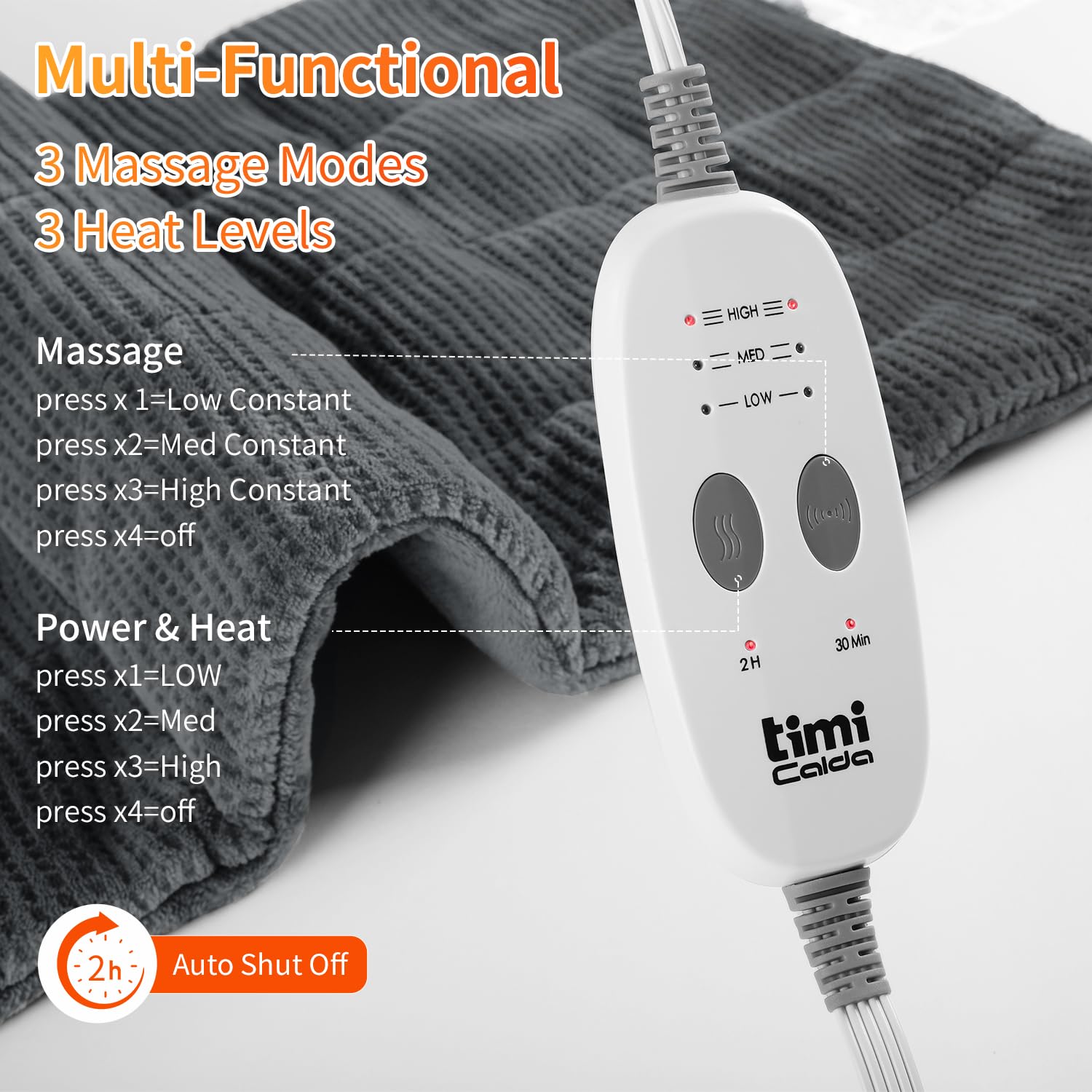 Almohadilla térmica para espalda, almohadilla térmica pesada para cuello, hombros, calambres y rodilla, 3 modos de masaje y 3 niveles de calor, apagado automático, regalos cálidos para