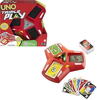 UNO Triple Play Card Game, Game for Kids, Adults and Family Night, Play Three Piles, Draw When it Overloads, Lights and Sounds