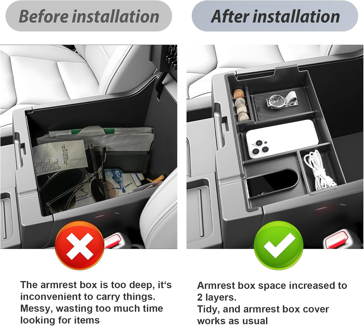 SKTU for 2007-2021 Toyota Tundra Center Console Organizer for 2007-2021 Toyota Tundra/Sequoia Console Tray 2007-2021 Tundra Sequoia Accessories ABS Durable Armrest Storage Box