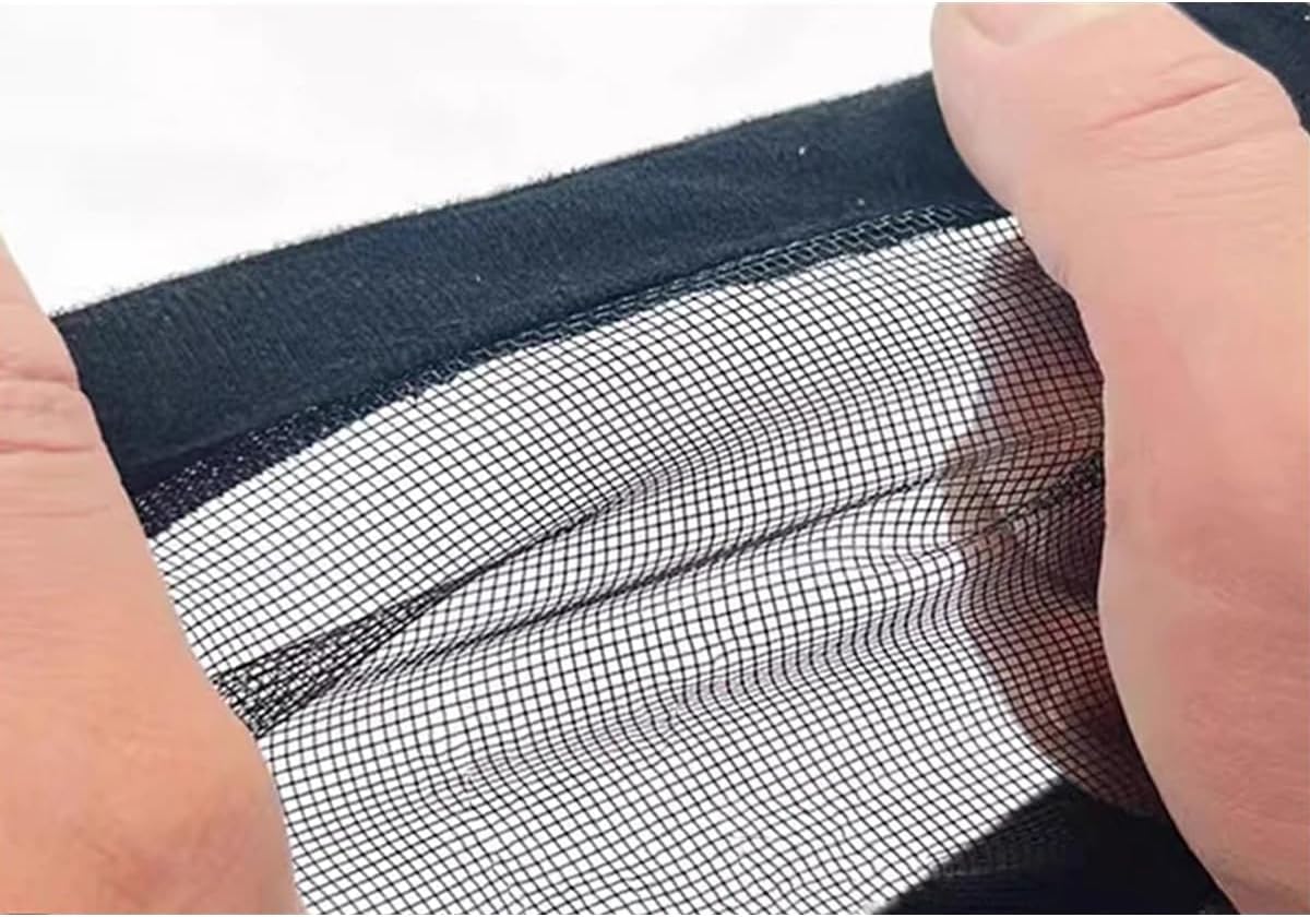 Polyester Fiber Window Screen with Hook & Loop Tape, 59" W x 70.8" H Adjustable Window Net with Zipper Opening for Summer (Black)