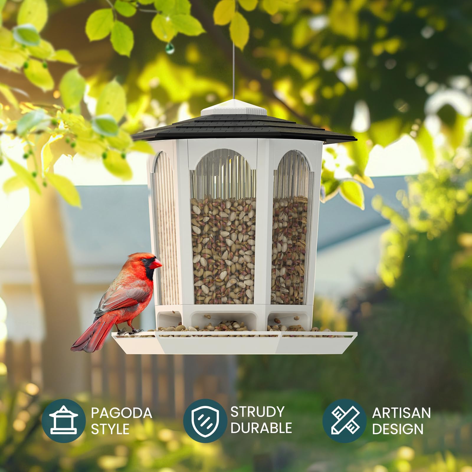MrCrafts Nature 2 comederos solares para pájaros para colgar al aire libre, comederos para pájaros silvestres para exteriores, se adapta a cardenales, pájaros silvestres, regalo único de observación