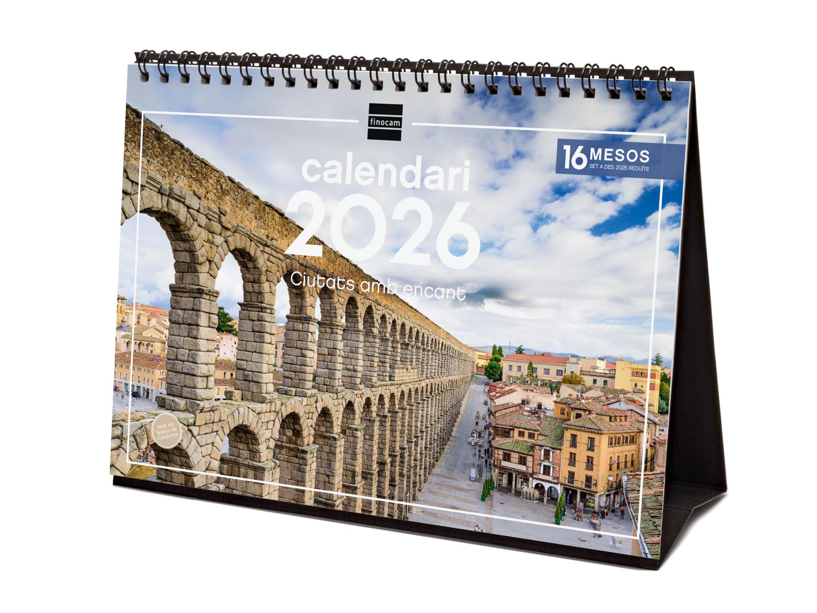 Finocam - Desktop Calendar 2026 Month View January - December 2026 + Sep.- Dec. 2025 (4 months) reduced | Calendar 2026 | Images Cities - Catalan