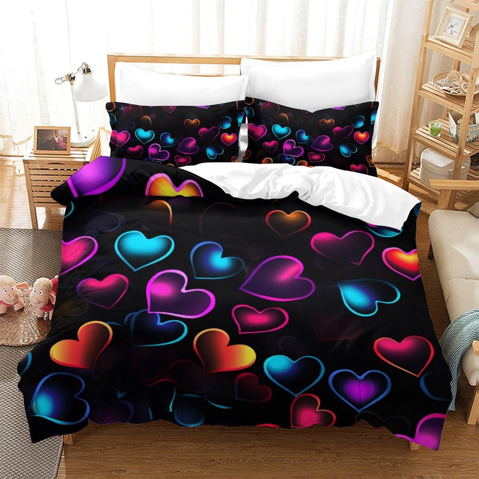 Parure de lit 3pcs microfibre 200x200 anti-plis Amour coloré pour ado