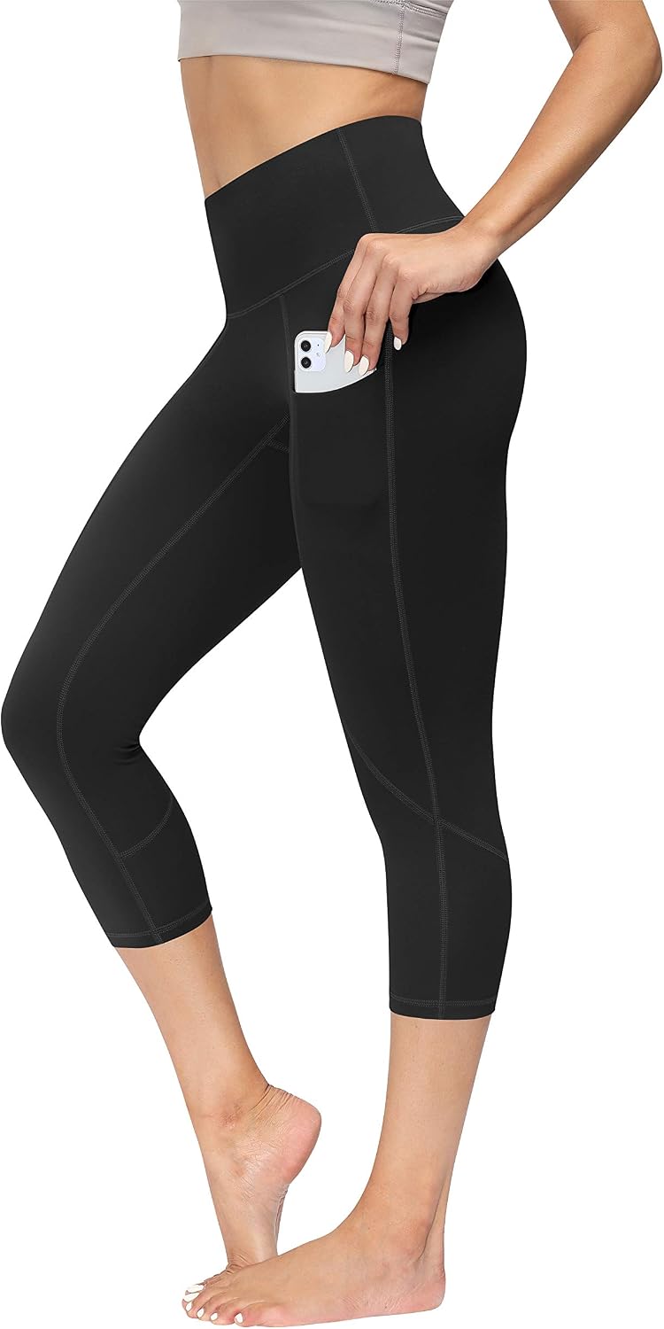 TQD Women's Yoga Pants with Pockets High Waist Capris Workout Running Athletic Sports Leggings Pants
