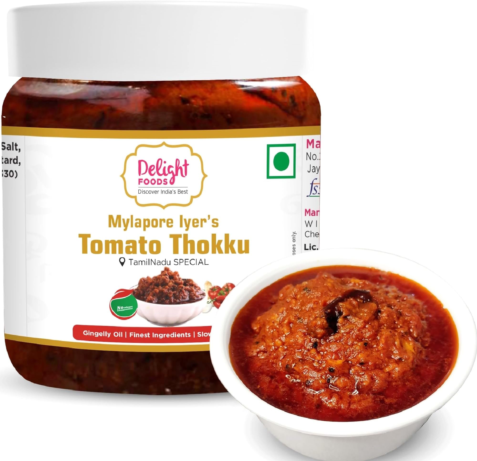 Delight Foods Mylapore Iyerโs Tomato Thokku 300g | Traditional Tamil Nadu Rice Mix | Made with Pure Gingelly/Sesame Oil | Homemade Style Tomato Pickle | No Preservatives