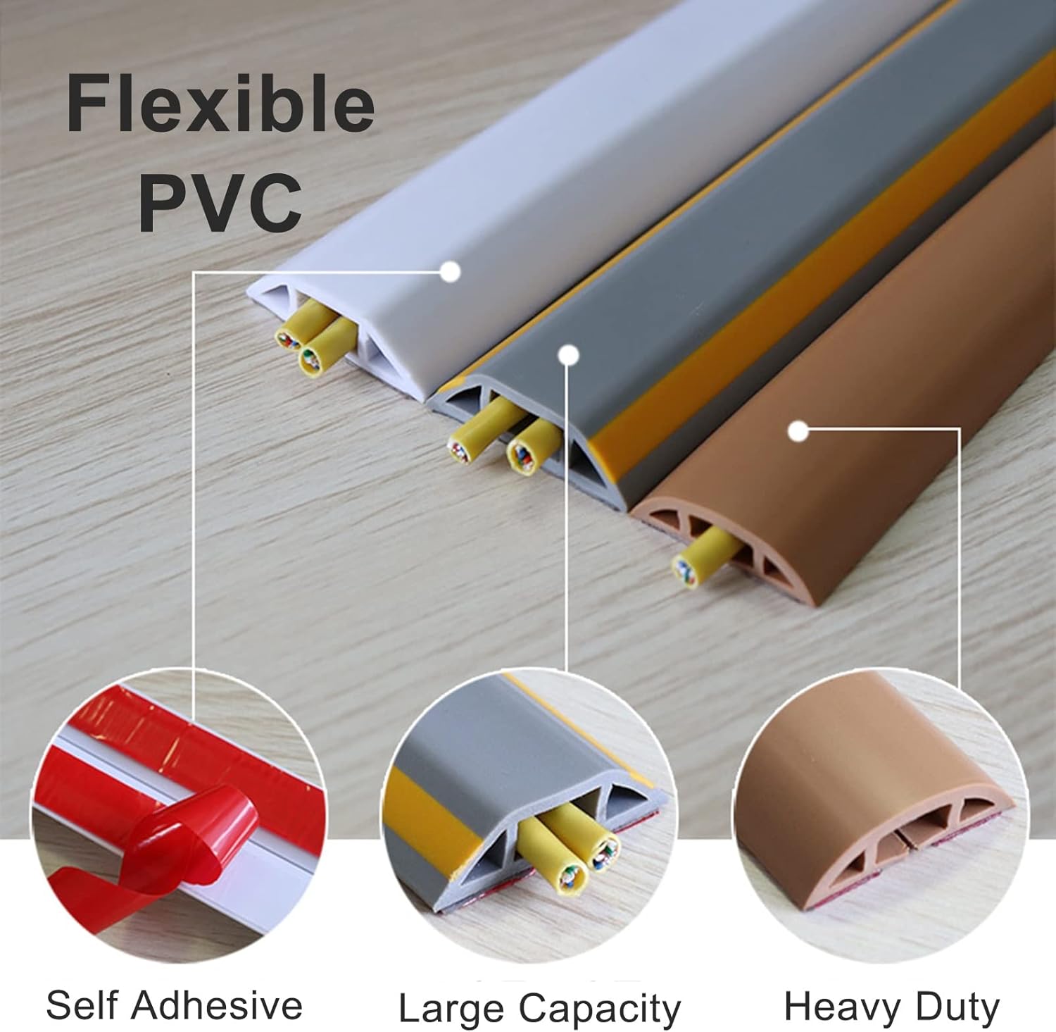 Floor Cable Cover Management Flexible PVC, Self Adhesive Long Waterproof Raceway, Classrooms Home Office Extension Cord Protector,Gray and Yellow-10m/32.8 ft