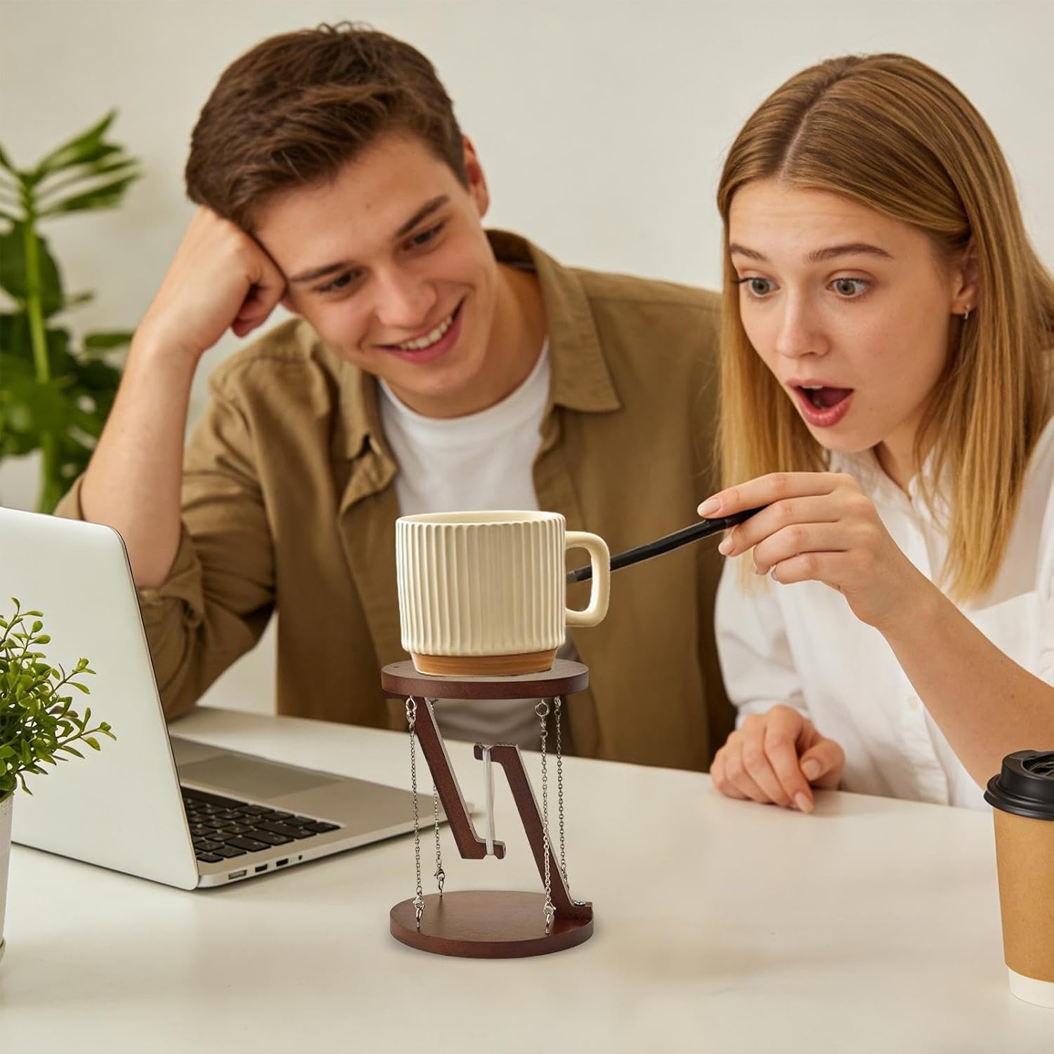 Desk Fidget - Toys Impossible Balance Sculpture for Offices | Natural Beech Timber with Steel Wire Suspenders, Geometry Centerpiece & Mind-Bending Display for Corner, Indoor, Party and Room