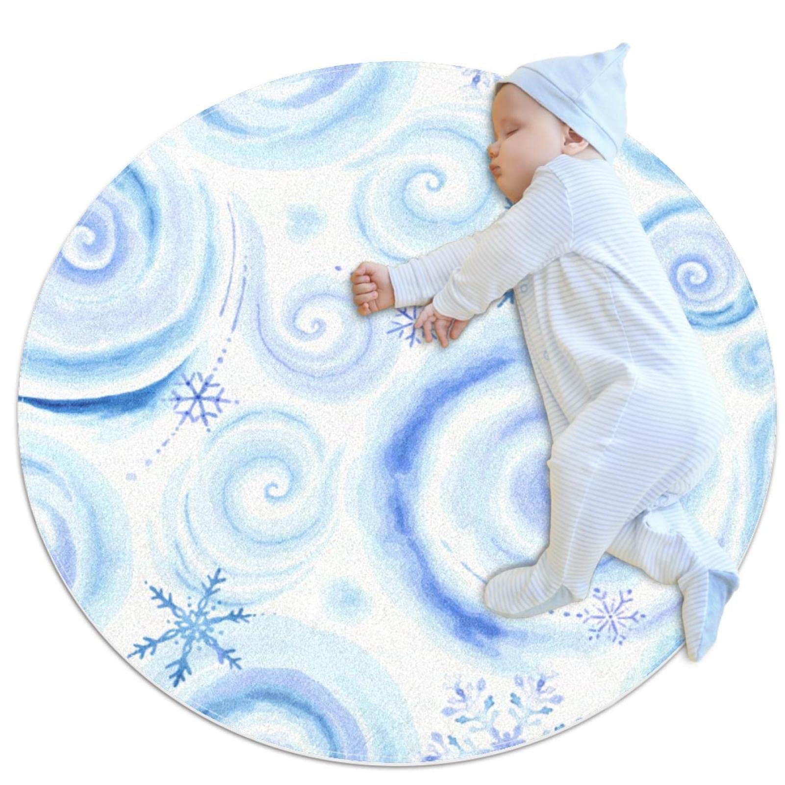 Tapis rond de salon motif flocons de neige cercles pour chambre et buanderie, 100x100 cm