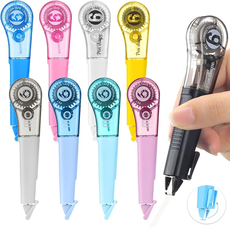 9 Pack White Correction Tape Pens, 1/5" x 236", Comfortable Pen-Style | 9 Color Correction Tape Easy to Use Applicator for Instant Correction Students School Office Supplies