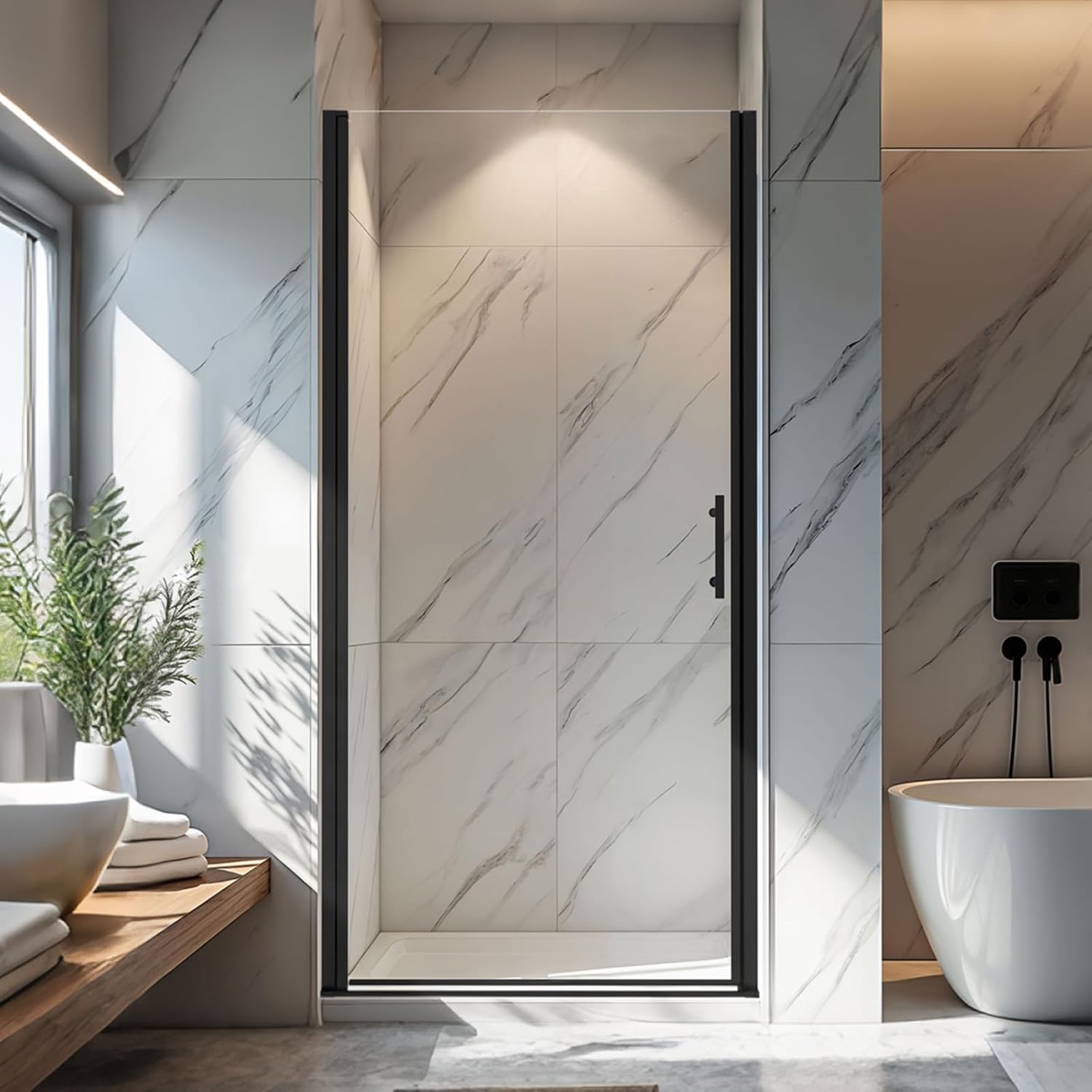 32-33.2" W X 72" H Frameless Pivot Shower Door, Pivot Swing Shower Glass Door with 1/4" (6mm) Clear SGCC Tempered, Reversible Installation Glass Shower Door, Matte Black