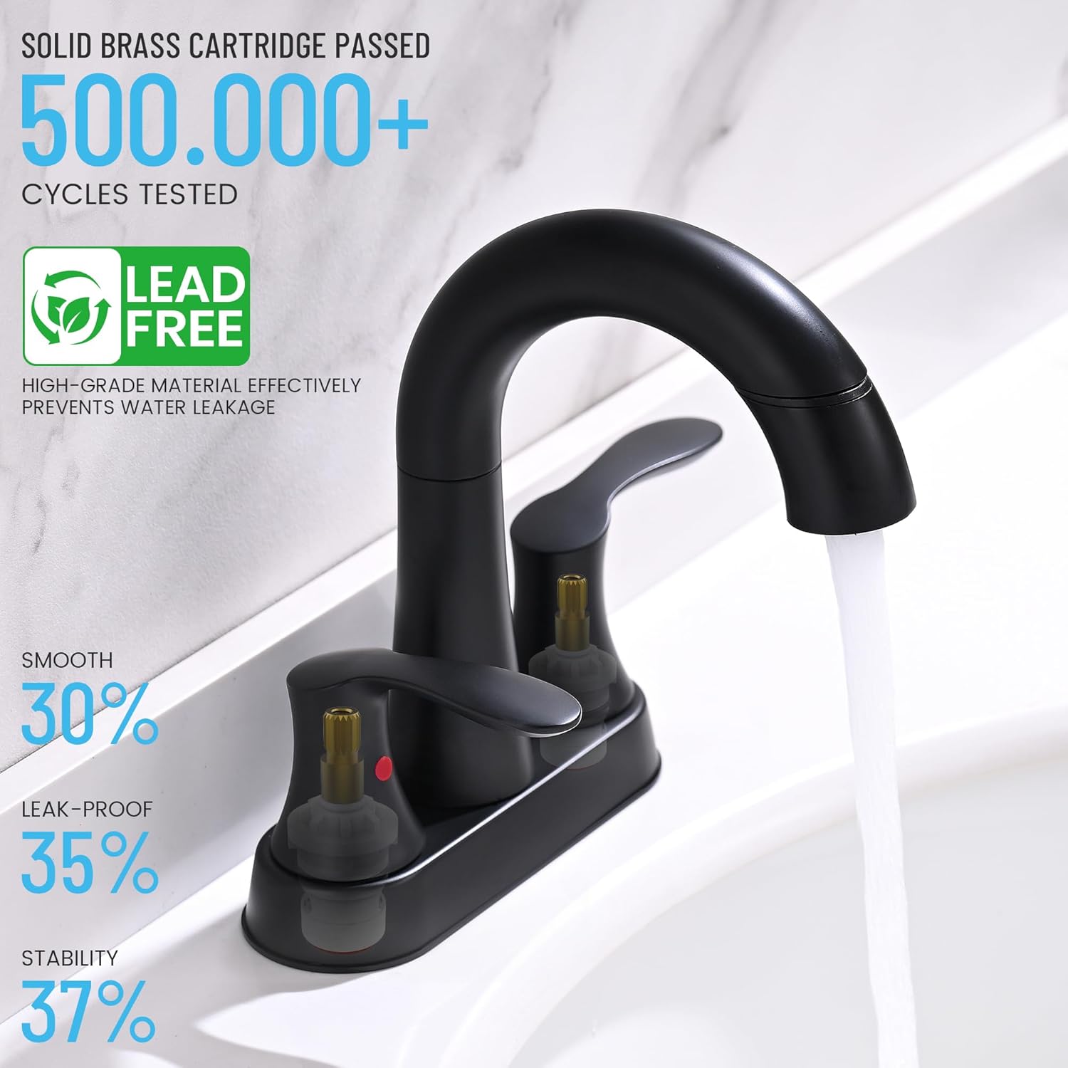 Bathroom Sink Faucet with Pull Out Sprayer, 4 Inch 3 Hole Bathroom Faucet with 2 Water Mode 360 Swivel Spout, Matte Black Faucets with Pop Up Drain & cUPC Supply Lines for Bath Laundry Rv Vanity Use