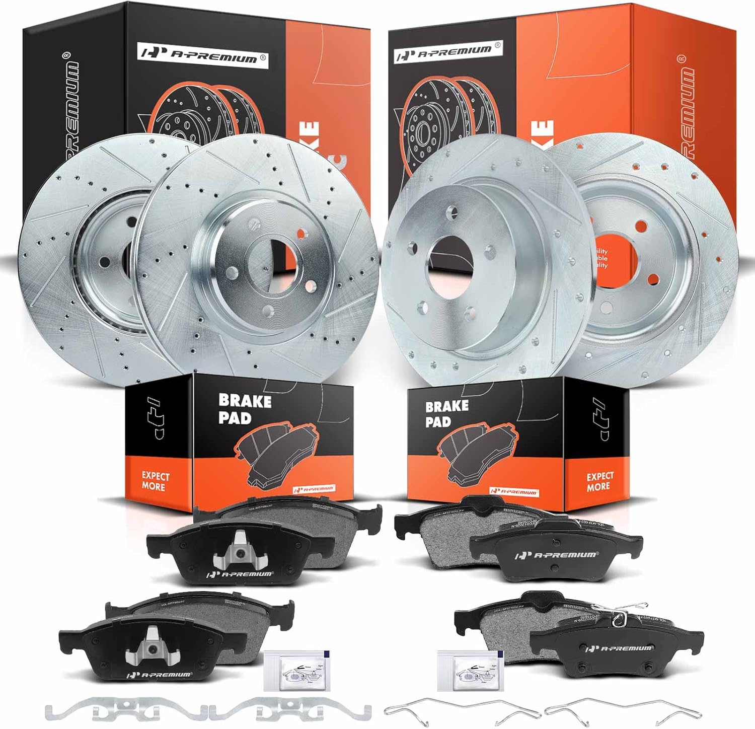 A-Premium Front & Rear Drilled and Slotted Disc Brake Rotors + Ceramic Pads Kit Compatible with Ford Models - Escape 2013-2016 1.6L 2.0L, Transit Connect 2014-2018 1.6L 2.5L, 12-PC Set