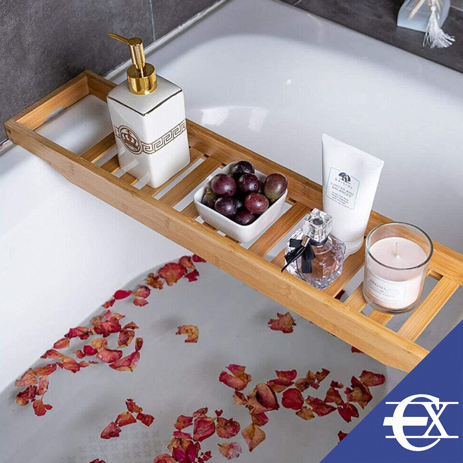 EUROXANTY Bandeja para Baño de Bambú | Acabado en Madera Natural | Soporte para Bañera | 68 x 14 Centímetros |