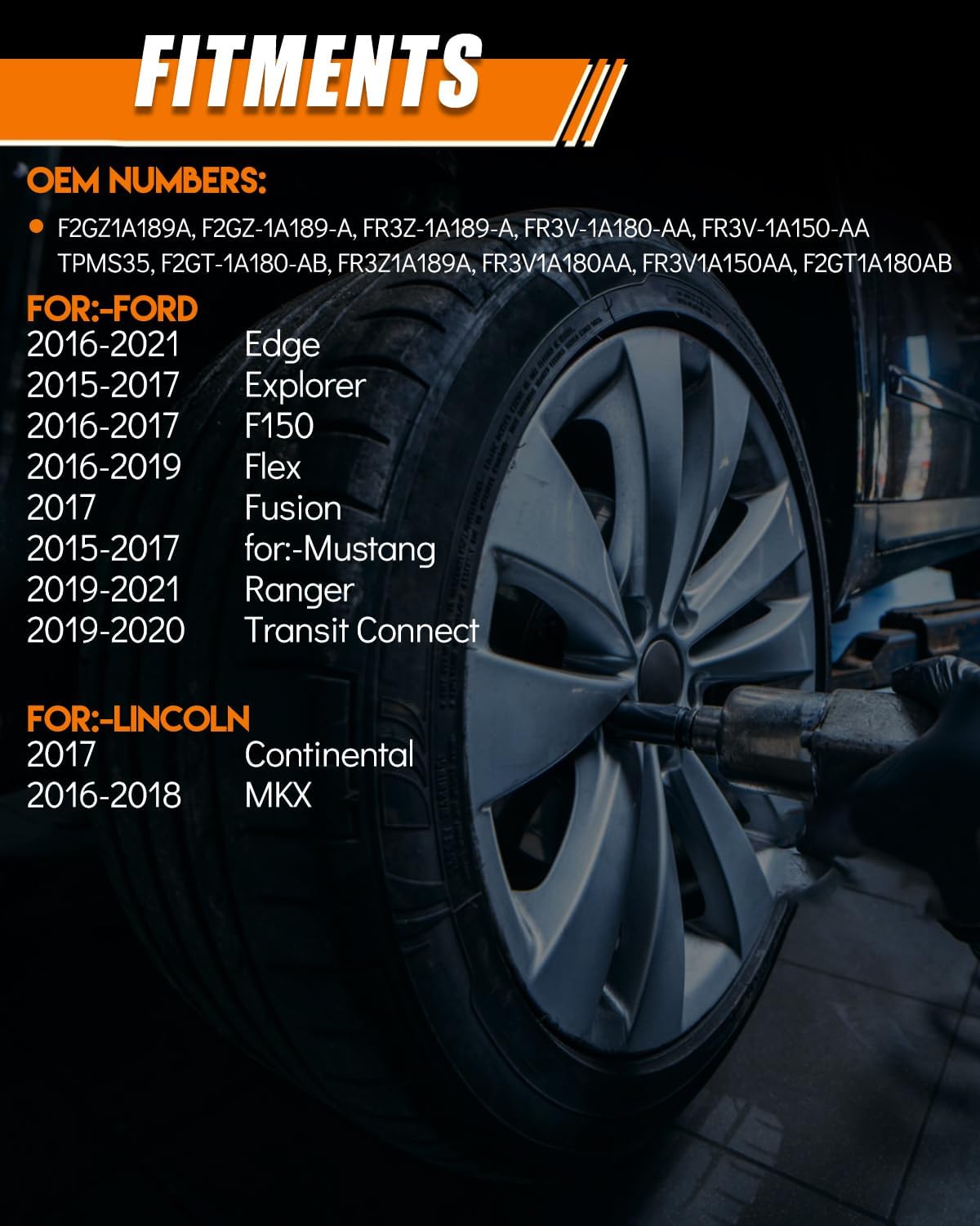 315MHz Tire Pressure Monitor Sensor, Fit for:-Ford Explorer 2015 2016 2017 Edge 2016-2021 F150 for:-Mustang Fusion Ranger, for:-Lincoln MKZ Continental, TPMS Sensor Replace F2GZ1A189A (4 Pcs)