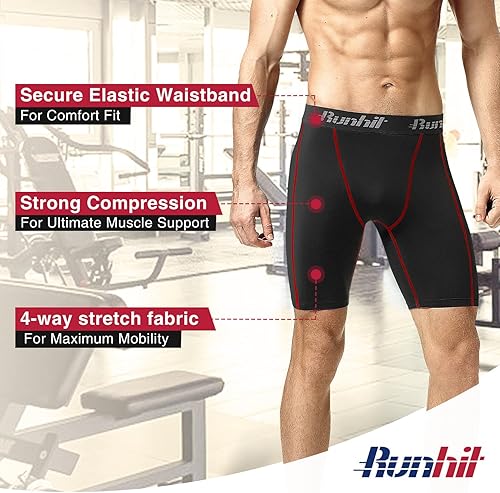 Miniatura 4 de Runhit - Pantalones cortos deportivos de compresión para hombre, ropa interior de elastano, pantalones para correr y entrenar