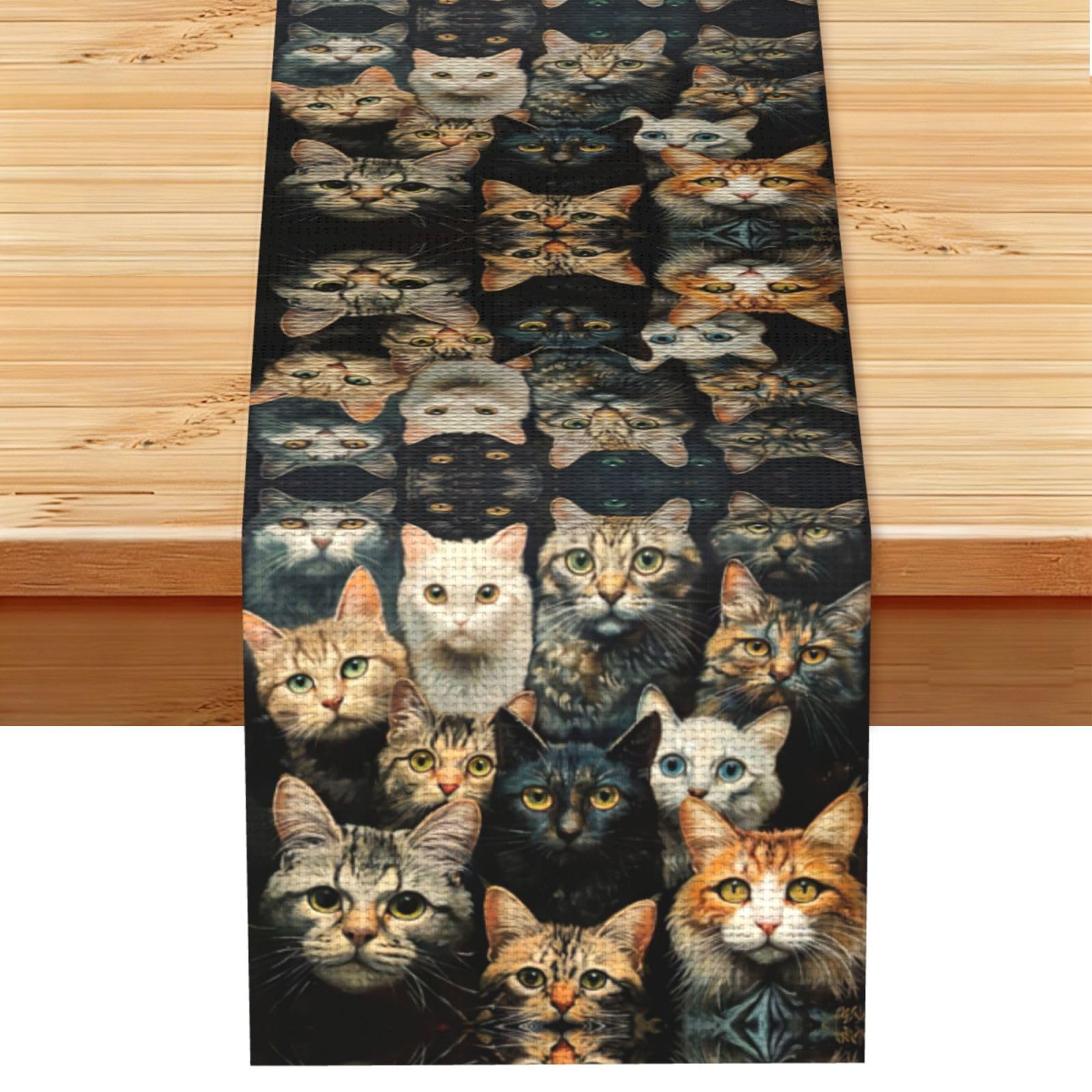 Cat Printed Dining Table Runner 13x72 Inch, Non-Fading Decor for Kitchen Dresser Fireplace Mantel