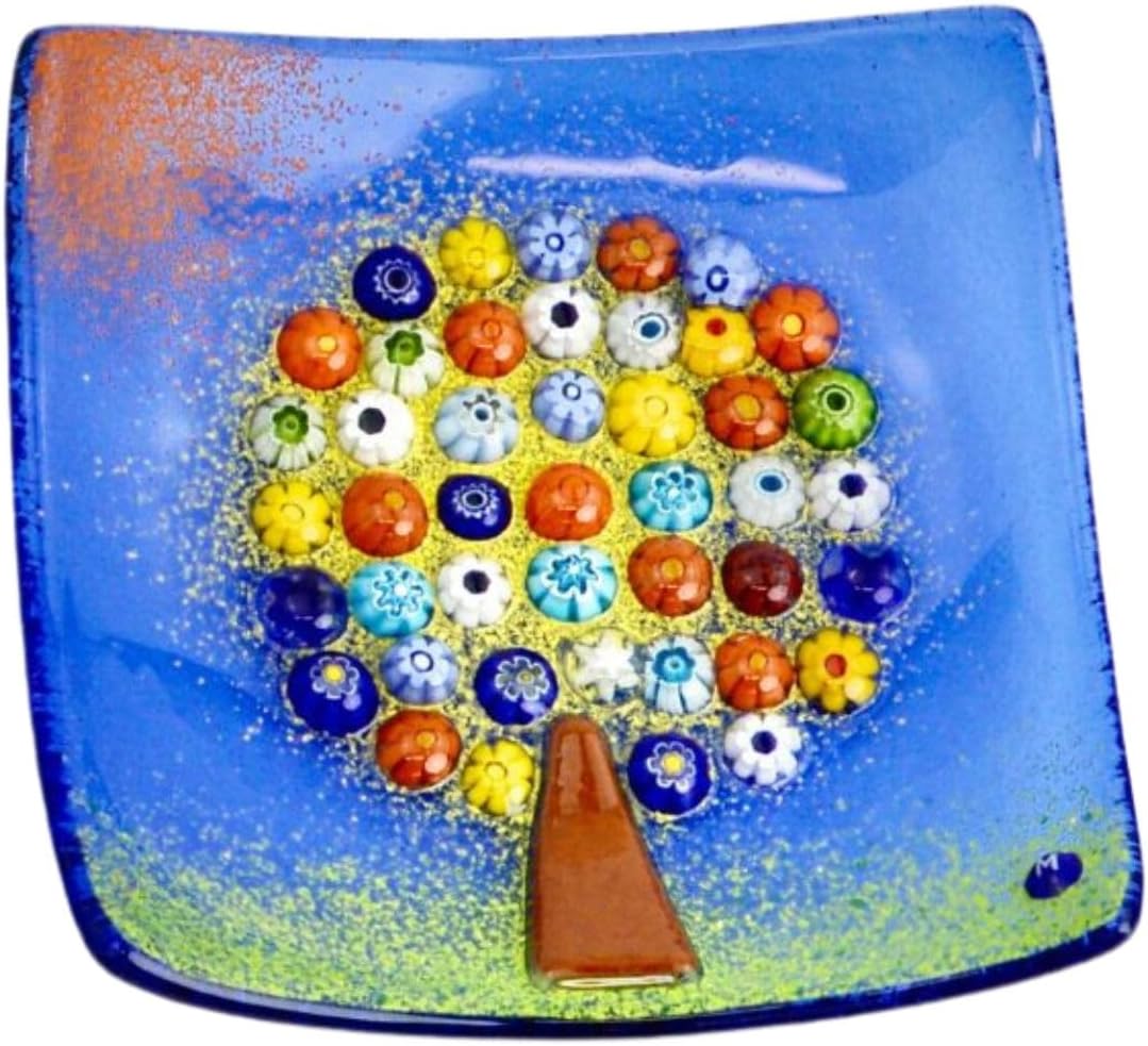 MY ITALIAN DÉCOR Murano Glass Tree of Life Dish, Sky Blue, Decorative Dish, Jewelry Tray, Jewelry Holder, Made in Italy (Large)