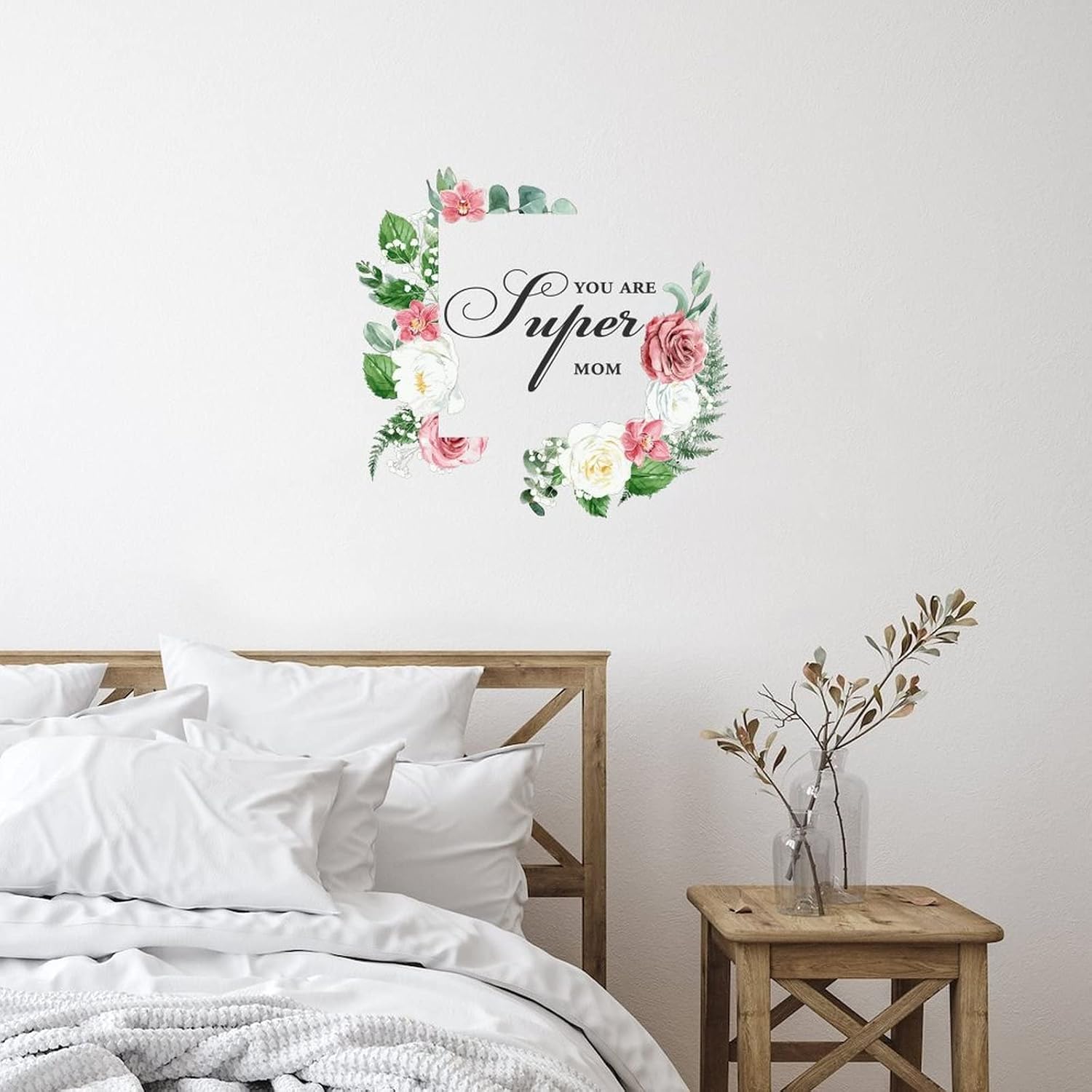 Mom Store Home Decor Words Letter Stickers Beautiful Wreath Greenery Self-Adhesive Wall Decal for Refrigerator Floor Window Restaurant Mirrors Vinyl 28in