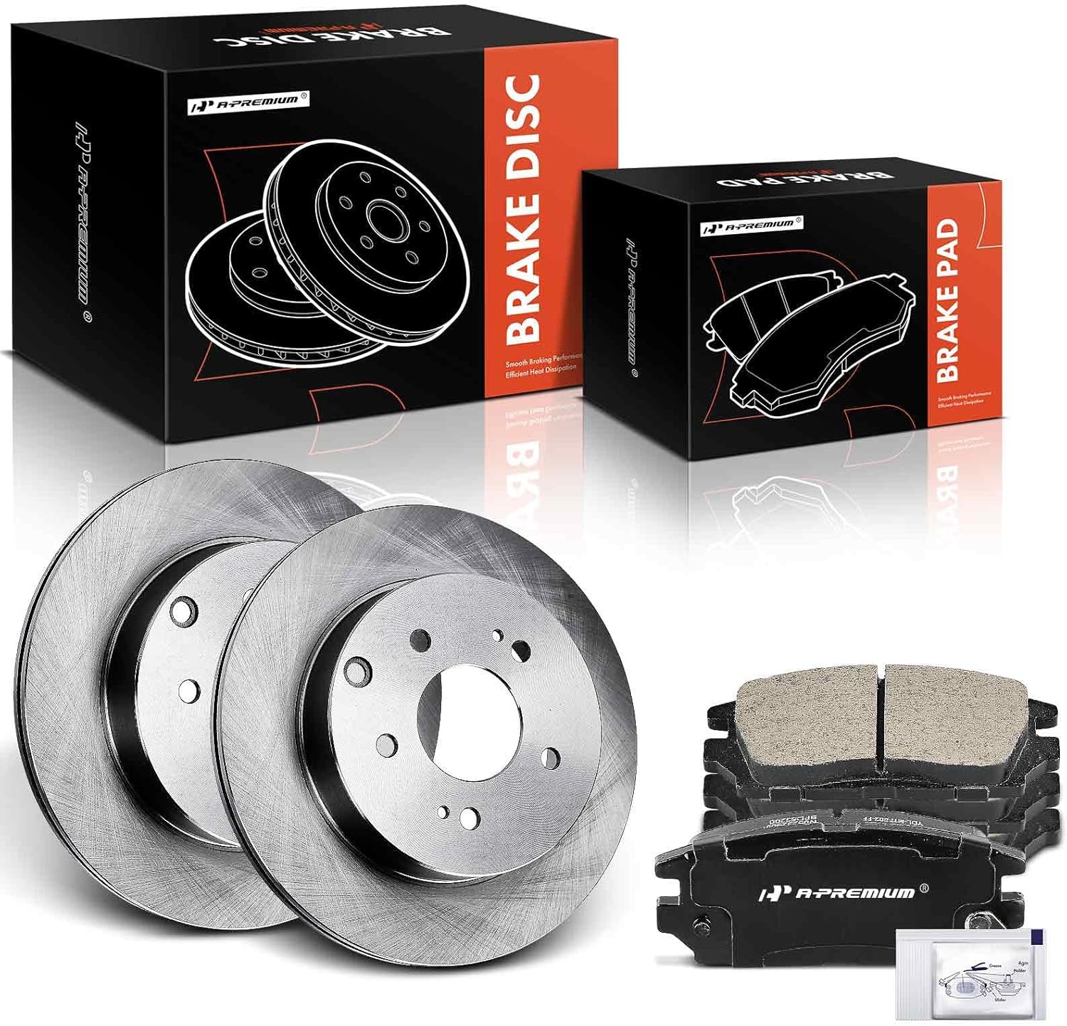 A-Premium 11.18 in (284 mm) Rear Vented Disc Brake Rotors + Ceramic Pads Kit Compatible with Select Mitsubishi Models - Eclipse 2006-2012, Galant 2007-2009, 6-PC Set