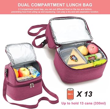 Lunch Bag for Women Double Decker Leakproof Lunch Box for Men Adult Small Cooler Insulated Lunchbox Thermal Tote Work Travel Picnic Food Drink Cool Bag (Taro-purple)
