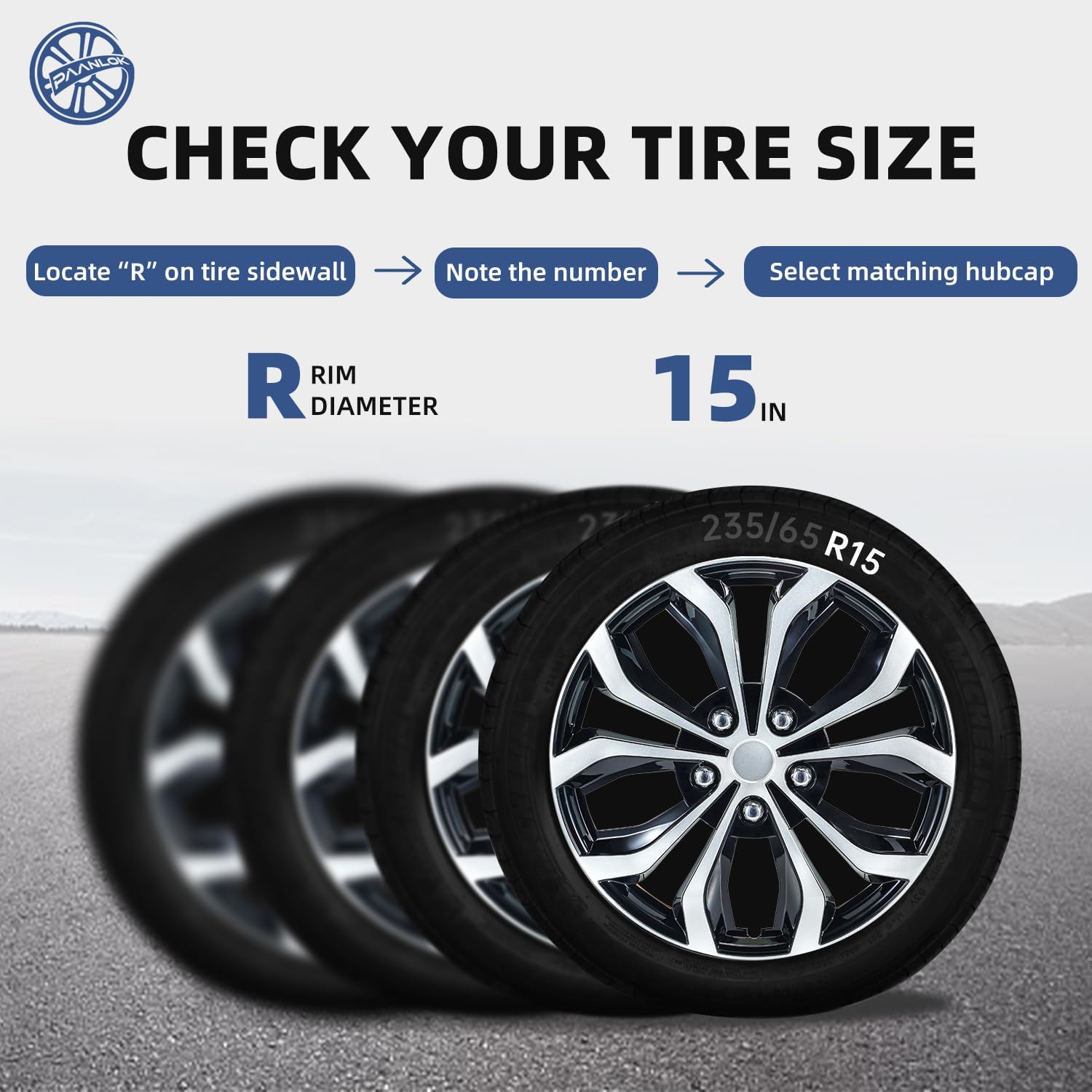 15 Inch Dual-Tone Black & Silver Wheel Covers Hubcaps for Steel Wheels, Set of 4, Adjustable Snap-On Design for Most Sedans, SUVs, Trucks & Vans, Tool-Free Install